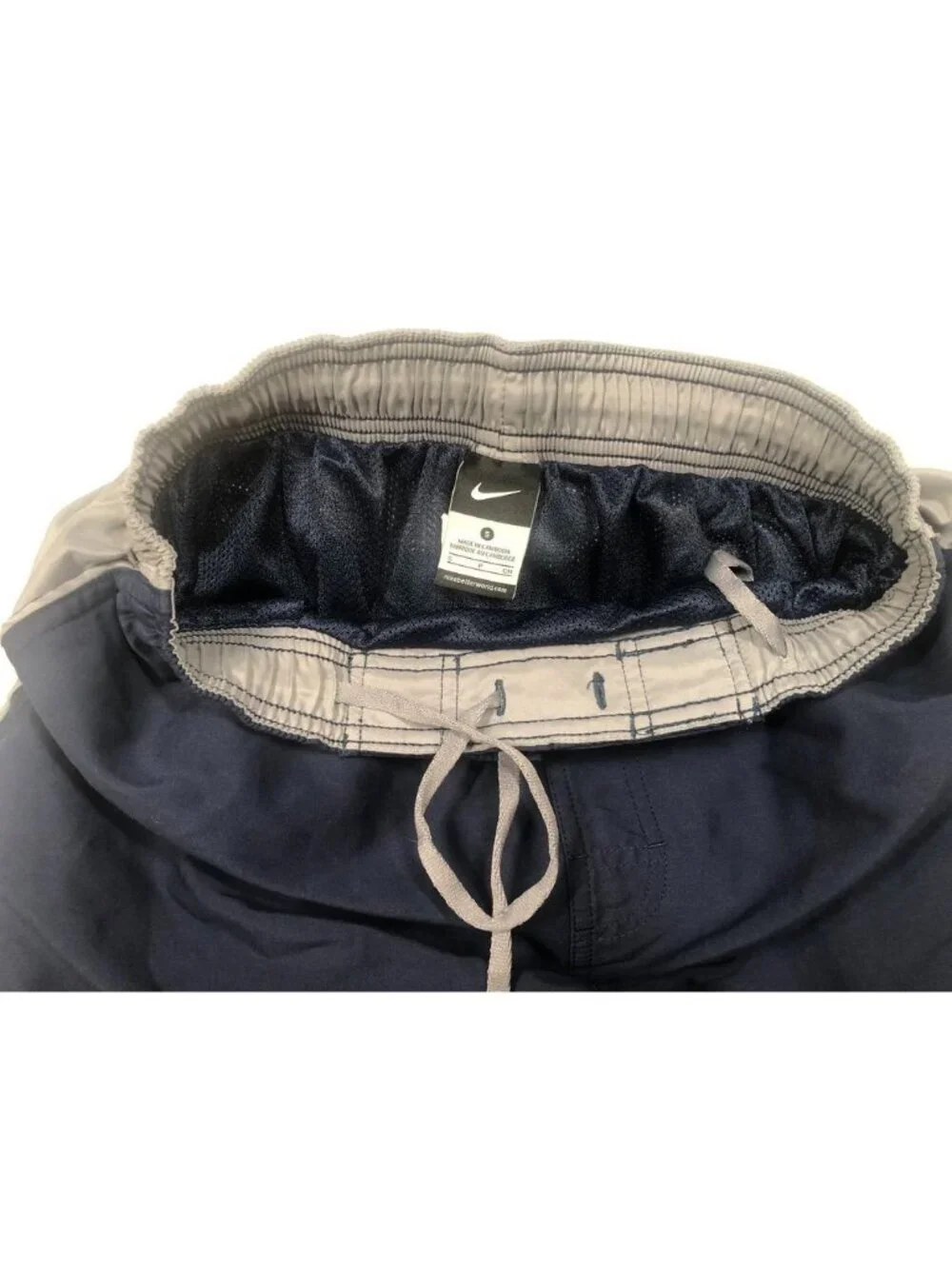 Nike Swim Trunks Navy Blue Gray Shorts Lined Elastic Waist Drawstring Mens Small